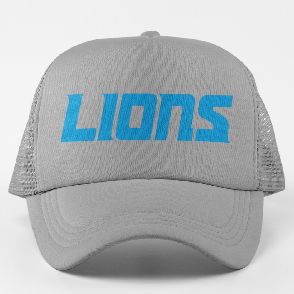 NEW Detroit Lions Wordmark Foam Trucker Mesh Snapback Hat GREY
